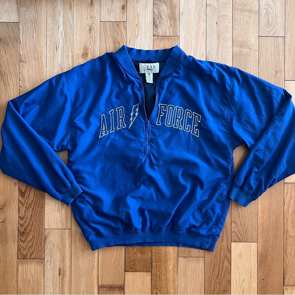 Vintage 90s Gear Sportswear Blue Half Zip Jacket Air‎ Force Size Medium